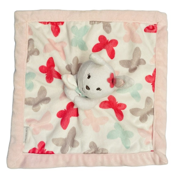 Carter's Other - Carters White Bunny Butterfly Pink Lovey 13x13 Security Blanket Baby Toy